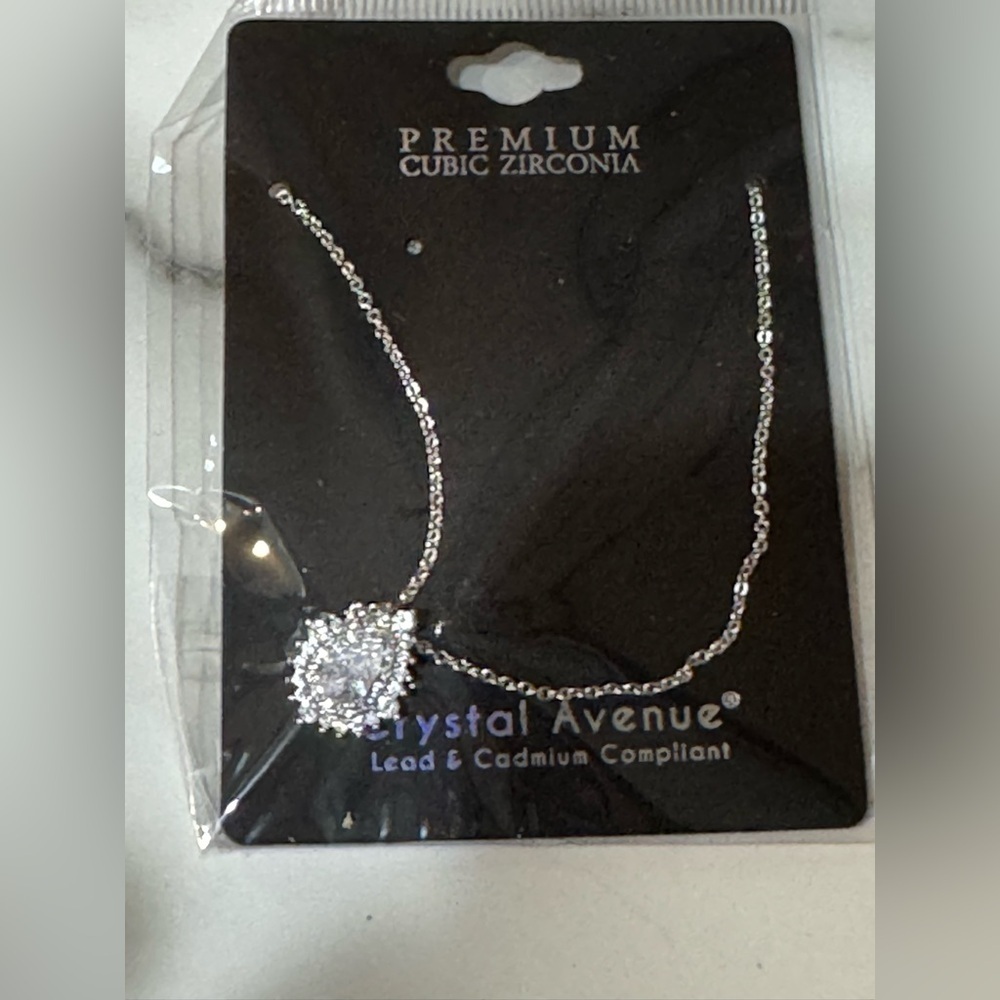 Crystal Avenue Necklace Womens Premium Cubic Zirconia Silver Tone NEW